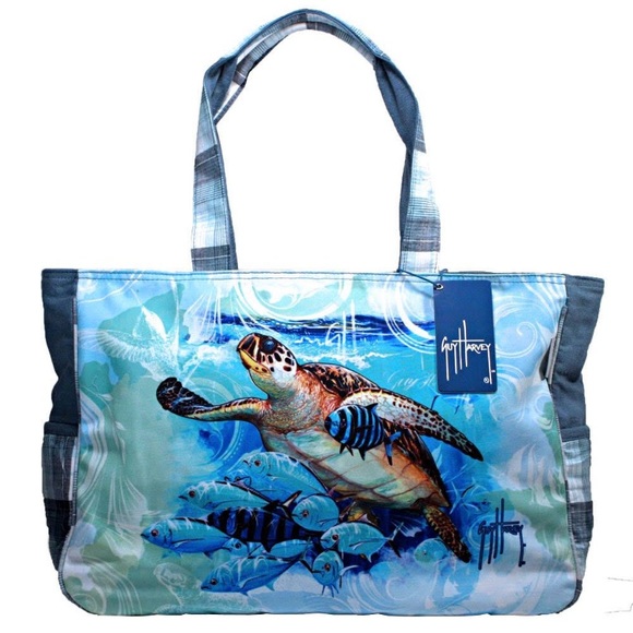 Guy Harvey Handbags - Nwt Guy Harvey Blue Ocean Sea Turtle Large Shoulder Beach Tote Bag